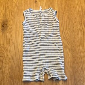 Quincy Mae Cream and Blue Striped Romper